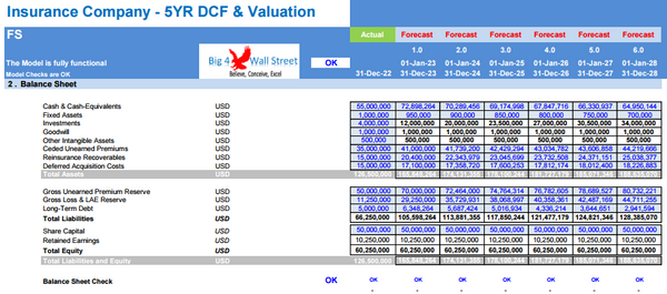 Insurance Company Financial Model - 5YR DCF & Valuation