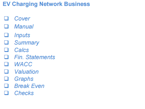 EV Charging Network Business Financial Model (10+ Yrs. DCF and Valuation)