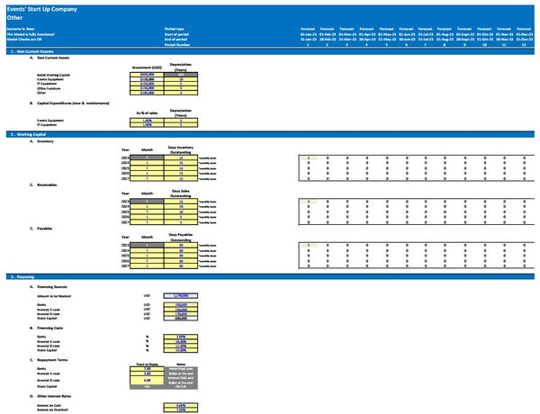 Events Company Start Up DCF & Valuation Financial Model (Monthly)