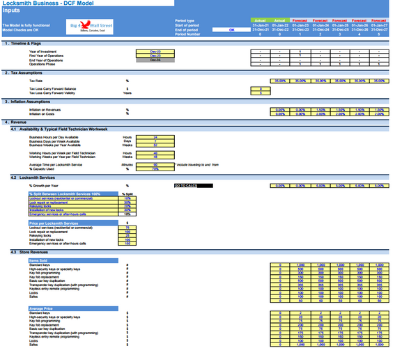 Locksmith Business - DCF 10 Year Financial Model