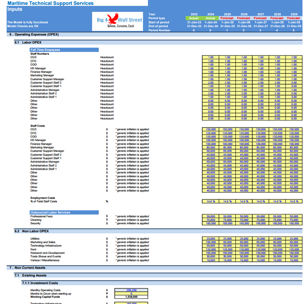 Maritime Technical Support Services Financial Model (10+ Yrs. DCF and Valuation)