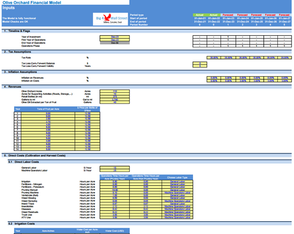 Olive Orchard Business - DCF 10 Year Financial Model