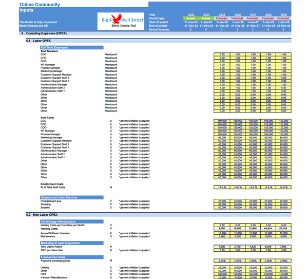 Online Community Business Financial Model (10+ Yrs. DCF and Valuation)