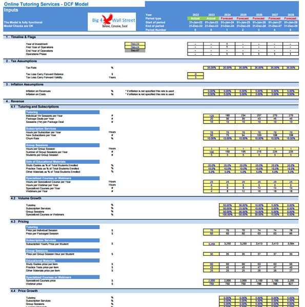 Online Tutoring Services Financial Model (10+ Yrs DCF and Valuation)