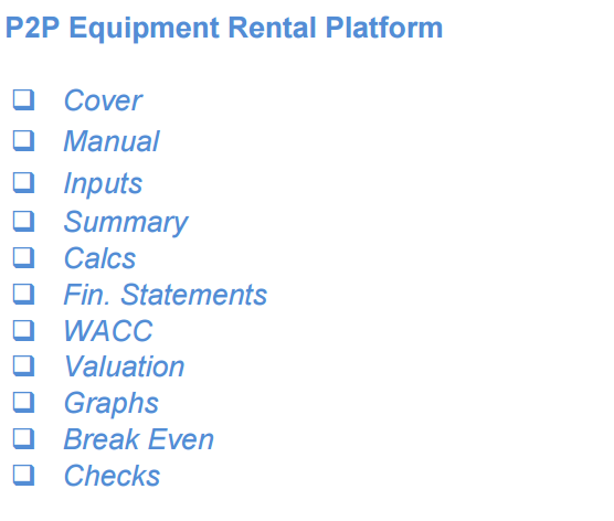 Peer 2 Peer Equipment Rental Platform - Financial Model (10+ Yrs. DCF and Valuation)