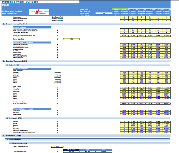 Plumbing Services Business - DCF 10 Year Financial Model