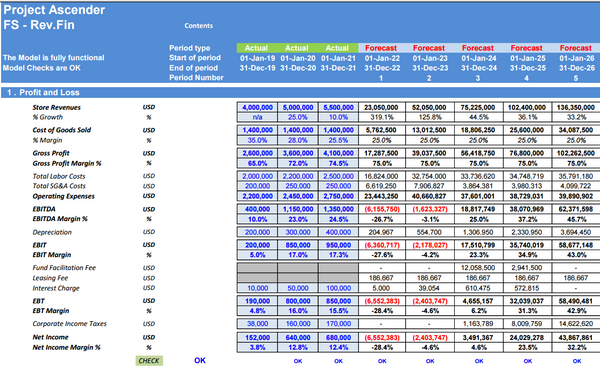 Store Expansion Financial Model: 5 Year DCF Model with Impact Analysis (Financing: Organic vs Revenue Based )