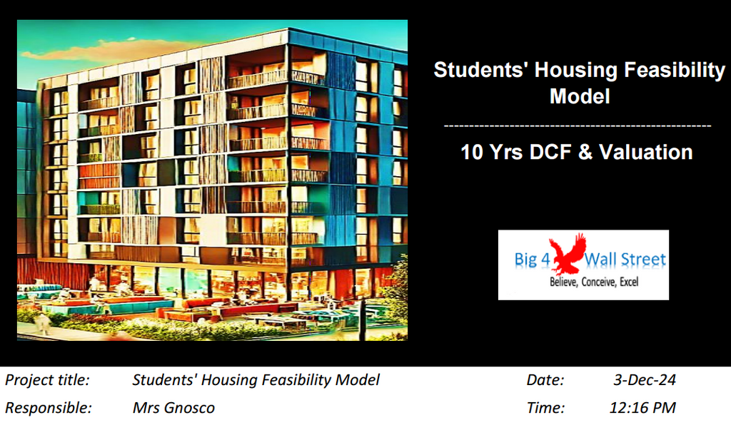Student's Housing Feasibility Financial Model (10 Yrs. DCF and Valuation)