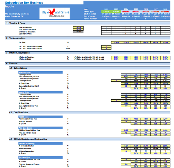 Subscription Box Business - Financial Model Complete (10+ Yrs. DCF and Valuation)
