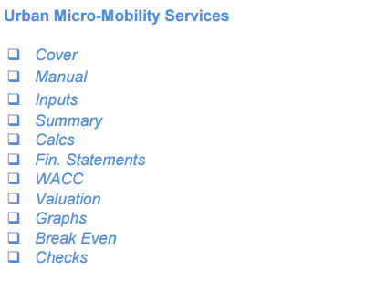 Urban Micro-Mobility Services Financial Model (10+ Yrs. DCF and Valuation)