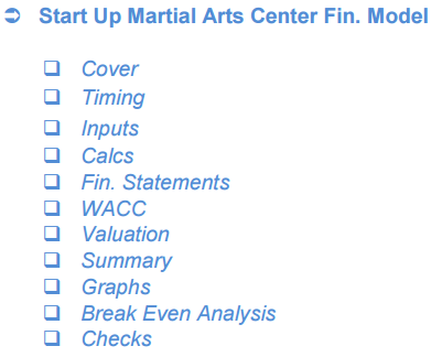 Start Up Martial Arts Center Financial Model