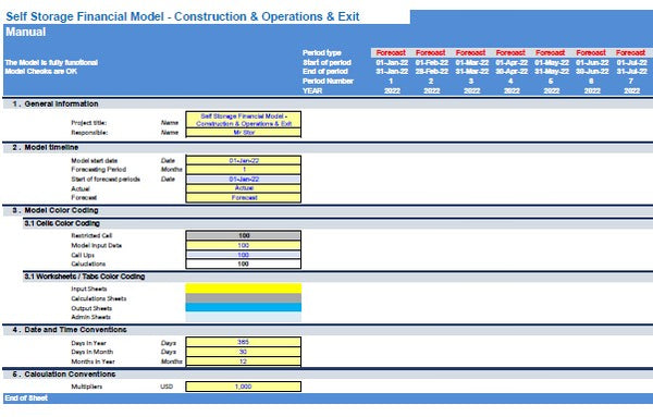 Self Storage Financial Model (Construction, Operations & Exit)