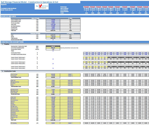 Self Storage Financial Model (Construction, Operations & Exit)