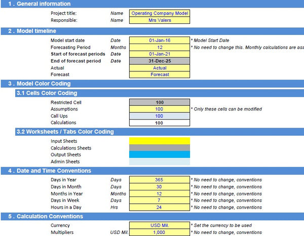 Operating Company Financial Model