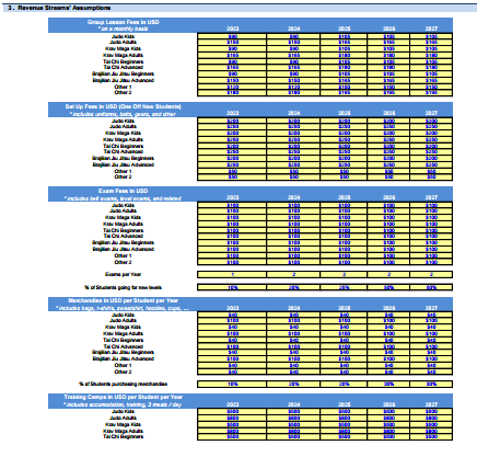 Start Up Martial Arts Center Financial Model