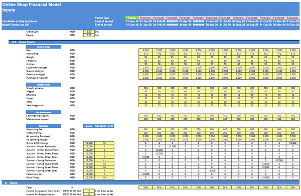 Online Shop Financial Model