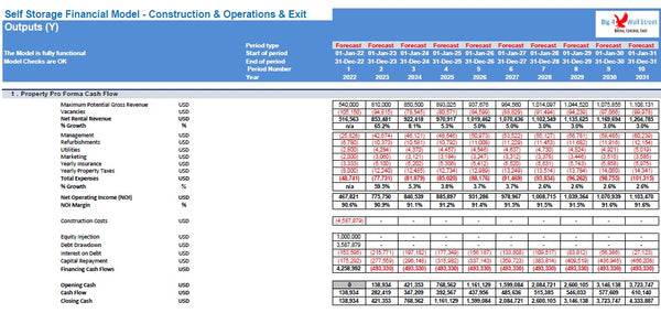 Self Storage Financial Model (Construction, Operations & Exit)