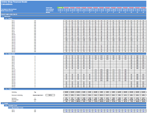 Online Shop Financial Model