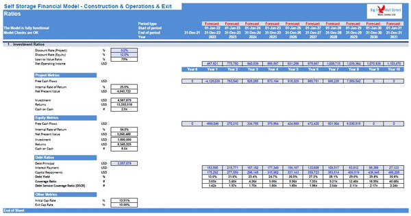 Self Storage Financial Model (Construction, Operations & Exit)