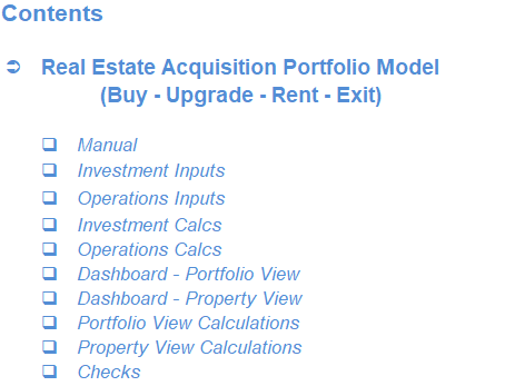 Real Estate Acquisition Portfolio Model (Buy - Upgrade - Rent - Exit)