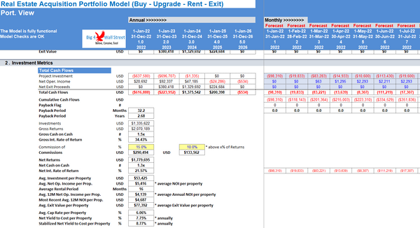 Real Estate Acquisition Portfolio Model (Buy - Upgrade - Rent - Exit)