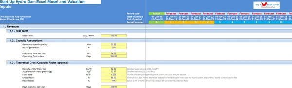 Start Up Hydro Dam Excel Model and Valuation (Imperial Units)