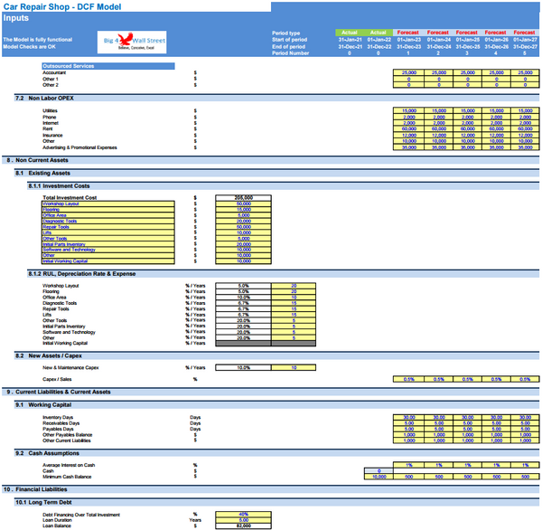 Car Repair Shop Financial Model (10+ Yrs DCF and Valuation)