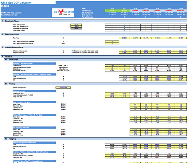 Oil & Gas Financial Model – DCF and NAV Valuation (5+ Yrs.)