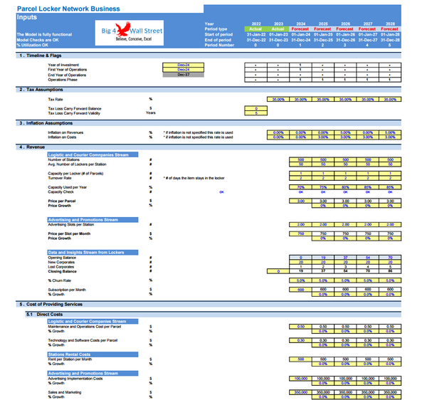 Parcel Locker Network Business Financial Model (10+ Yrs. DCF and Valuation)