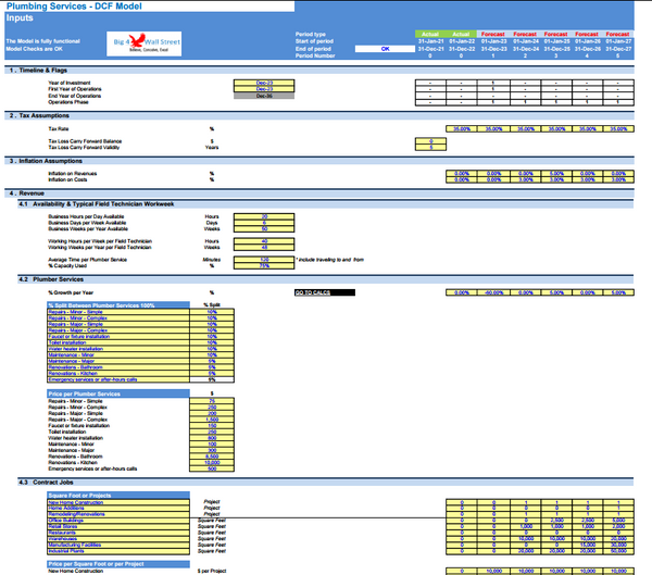 Plumbing Services Business - DCF 10 Year Financial Model