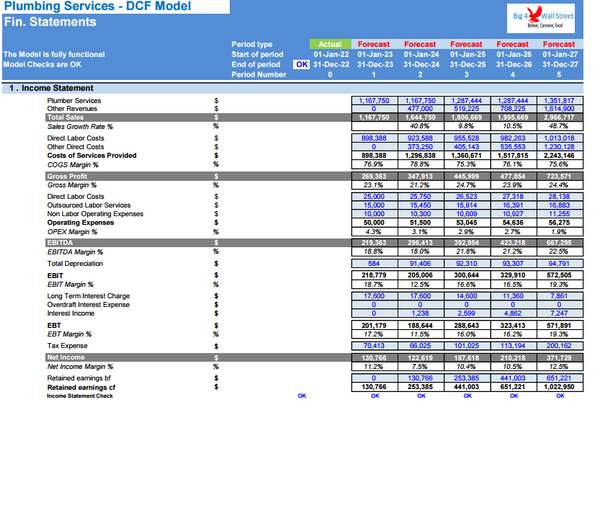 Plumbing Services Business - DCF 10 Year Financial Model