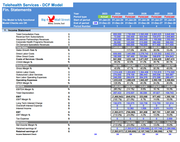 Telehealth Services Company Financial Model (10+ Yrs. DCF and Valuation)