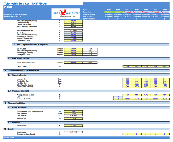 Telehealth Services Company Financial Model (10+ Yrs. DCF and Valuation)