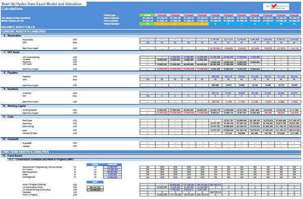 Start Up Hydro Dam Excel Model and Valuation (Imperial Units)