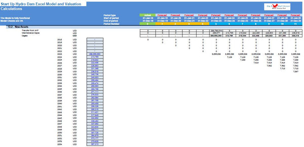 Start Up Hydro Dam Excel Model and Valuation (Imperial Units)