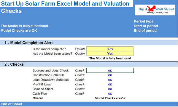 Start Up Solar Farm Excel Model and Valuation