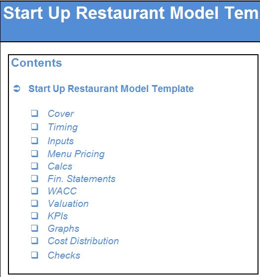 Start Up Restaurant Financial Model Template