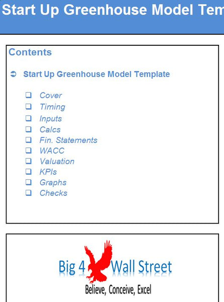 Greenhouse Start Up Excel Model Template