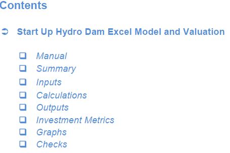 Start Up Hydro Dam Excel Model and Valuation (Imperial Units)
