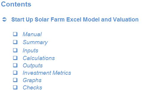 Start Up Solar Farm Excel Model and Valuation