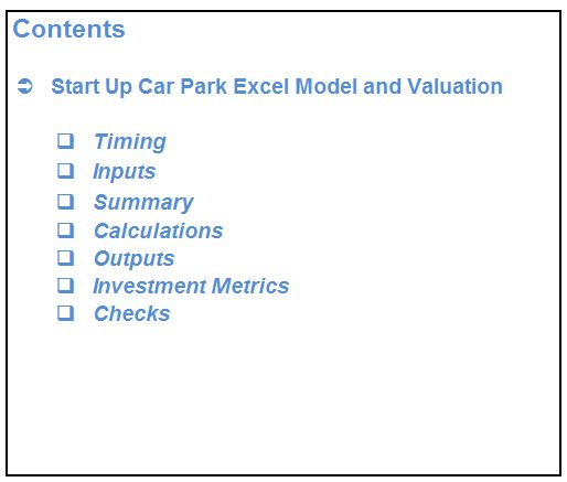 Start Up Car Park Excel Model and Valuation