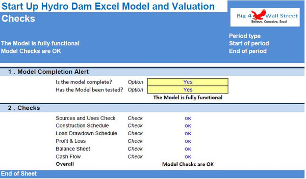 Start Up Hydro Dam Excel Model and Valuation (Imperial Units)