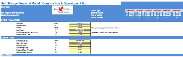 Self Storage Financial Model (Construction, Operations & Exit)