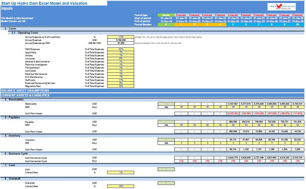 Start Up Hydro Dam Excel Model and Valuation (Imperial Units)