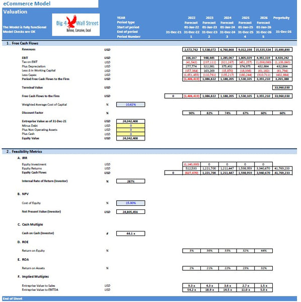 eCommerce Website Financial Model