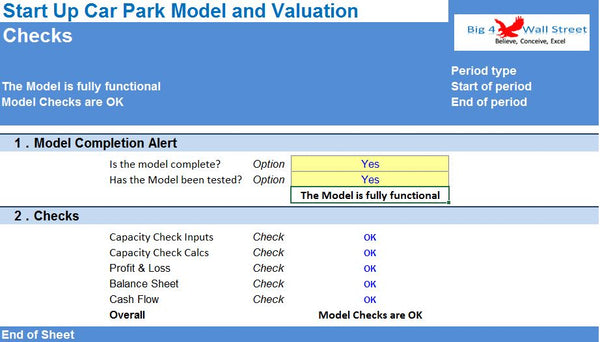 Start Up Car Park Excel Model and Valuation